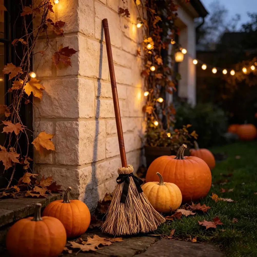 Electric Swinging Broom Prop Easy Assembly Halloween Decor Electric Broom Toy with Touch-activated Swinging Prop for Halloween