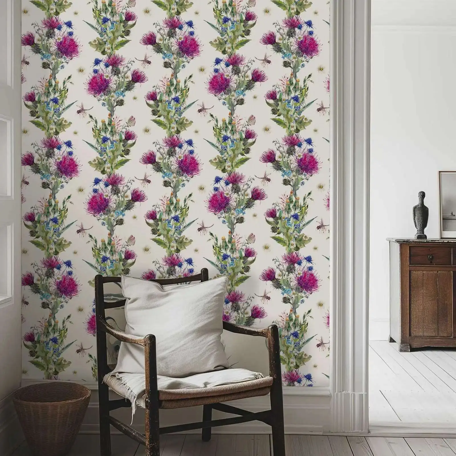 

Обои Dragonflies & Thistles Peel and Stick, настенная роспись с цветочным рисунком для домашнего декора, самоклеящаяся или традиционная рулон настенной бумаги