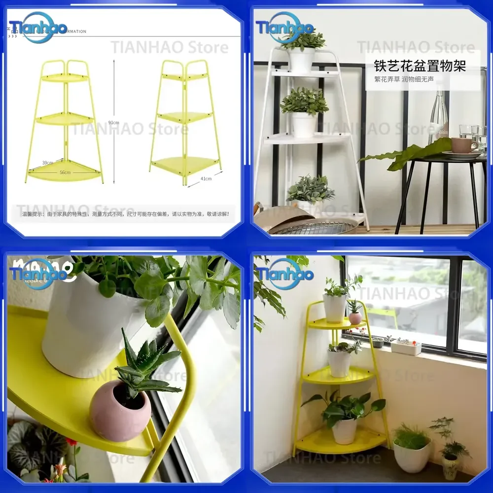 Nordic Iron Flower Rack for Eco-Friendly Spray Paint Heavy Duty Metal Plants Shelf Greenery Display Stand for Entryway