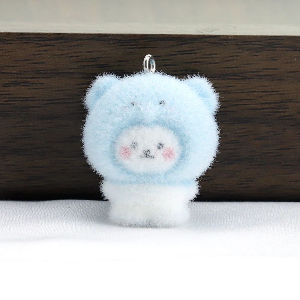 6Pcs Little Bear Flocked Resin Ornaments Animal Pendants DIY Phone Straps Keychains Accessories Handmade Jewelry Materials view 6