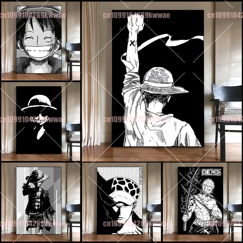 

One Piece Art Black and White Polygonal Hollow Anime Poster Pop Art Canvas Print Suitable for Home Bedroom Wall Decoration