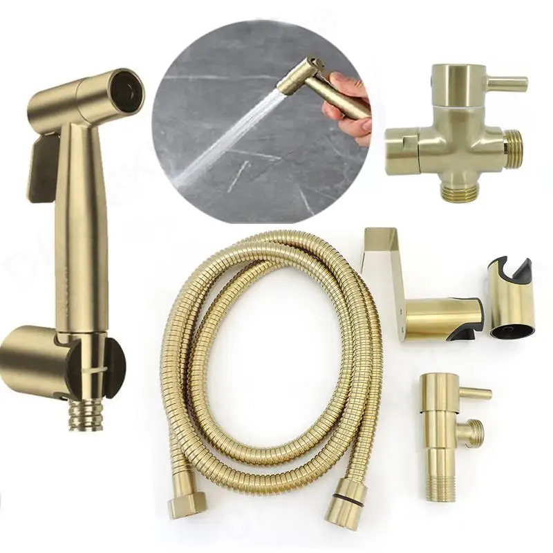 Gold Toilet Spray Gun Bidet Sprinklers Muslim Sprayer Shower Head Hook Holder Water Hose Douche Handheld WC Bathroom V27