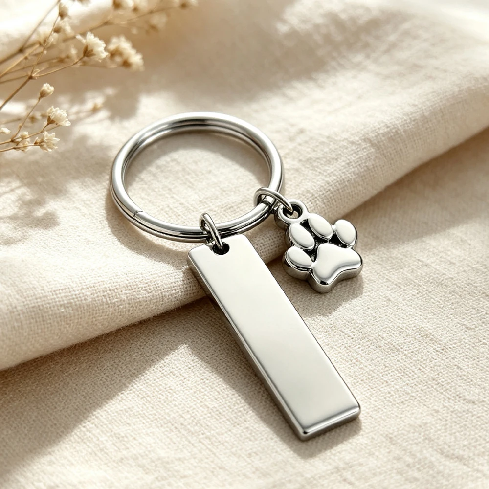 Fnixtar 10pcs Rectangle Hang Tag Metal Paw Key Ring Stainless Steel Custom Logo Name Keychain Engraved Laser Advertising Gift