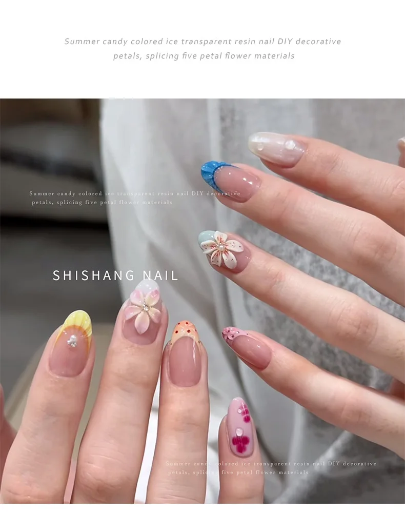 100 Stück/Beutel 3D-Harz-Blütenblatt-Nagelcharms in verschiedenen Farben, Press-on-Nagelzubehör für DIY-Nagelkunst-Dekoration – Detail 6