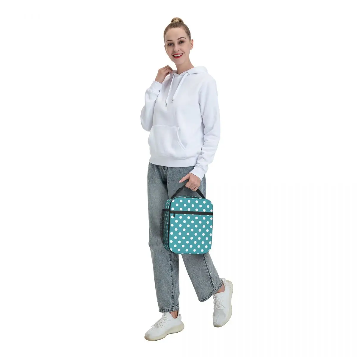 Mint Green And White Polka Dot Pattern Thermal Insulated Lunch Bag Portable Lunch Container For Camp Multifunction Food Box