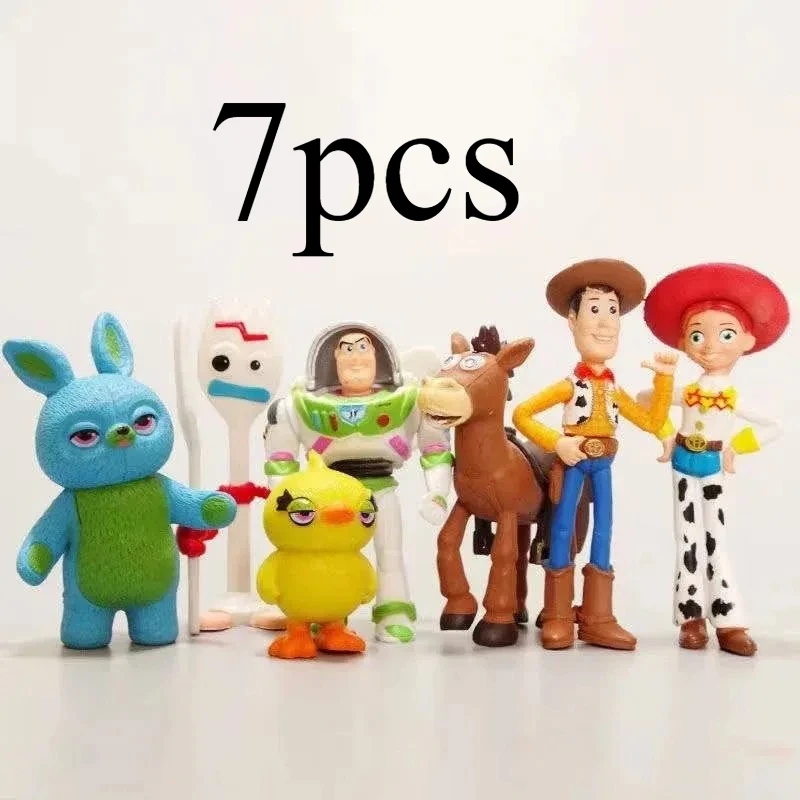 7 Figuras de Acción de Toy Story 4, Woody, Jessie, Buzz Lightyear, Forky, Pig Bear, Muñeco de Peluche, Figura Coleccionable, Regalo de Cumpleaños para Niño, SSS