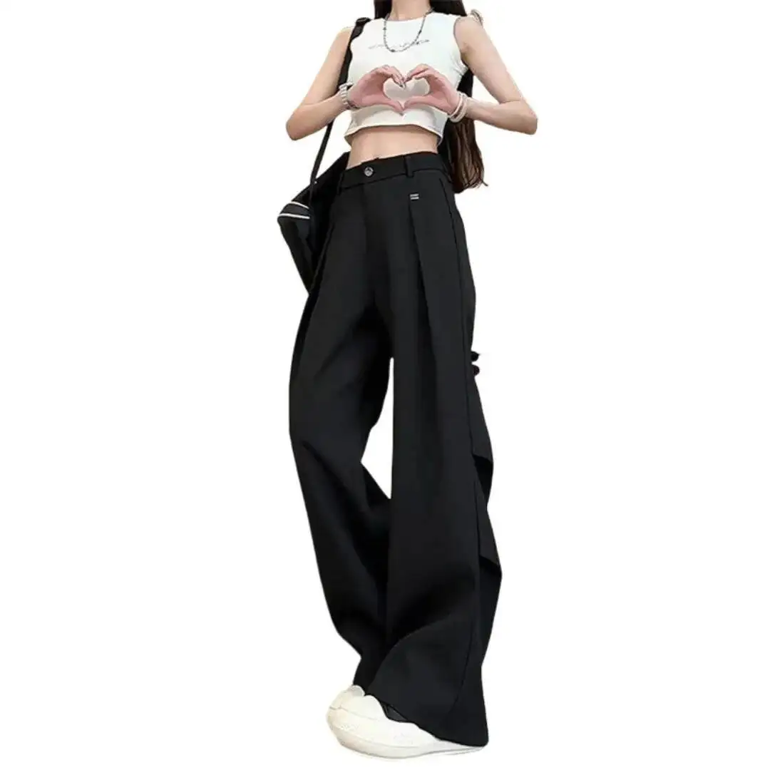 Women High Waist Wide Leg Pants High End Designer Trousers With Drape Tall Fit Curved  Long Suit Pants