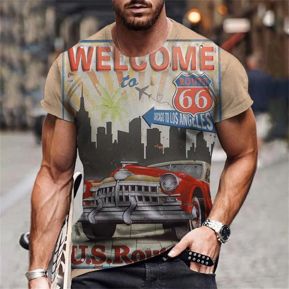 New Fashion 66 Route T Shirt for Men 3D Printed Travel Men\'s 66 Route T Shirts Ride Short Sleeve Oversized Tops Tee Man Clothing