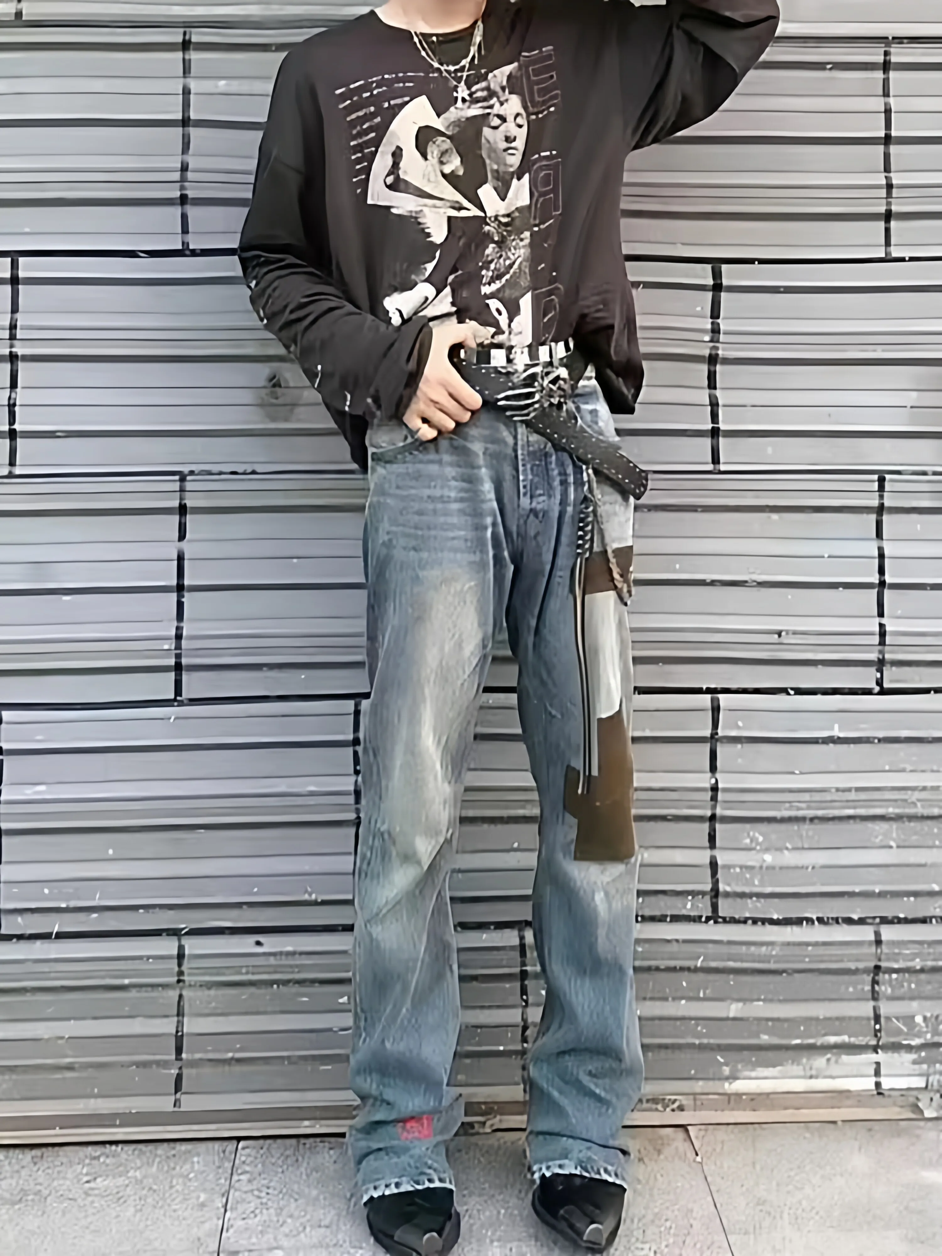 Depressed Rich Second Generation ERD24FW Men's Distressed Velvet Paint Splatter Embroidered Flared Jeans Spring Season