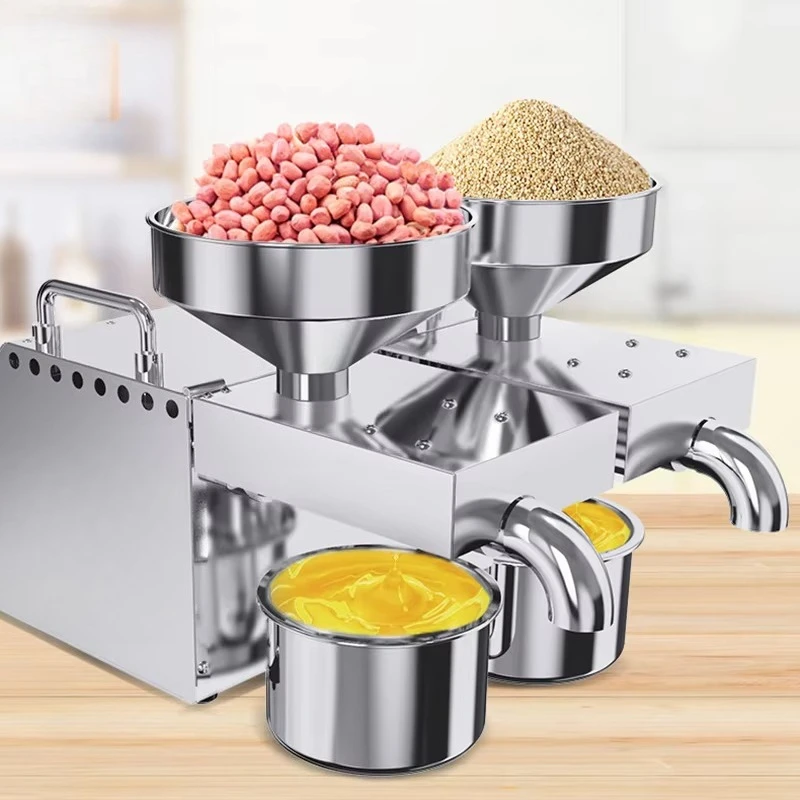 820W Intelligent Stainless Steel Household Oil Press Machine Cold & Heat Olive & Sunflower Seeds Extraction Hydraulic Design