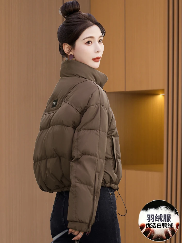 

2024 New Short Buttons Pockets Coat Casual Fashion Duck Coat Down Jacket Women Stand Collar Female Feather Parkas Streetwear T13