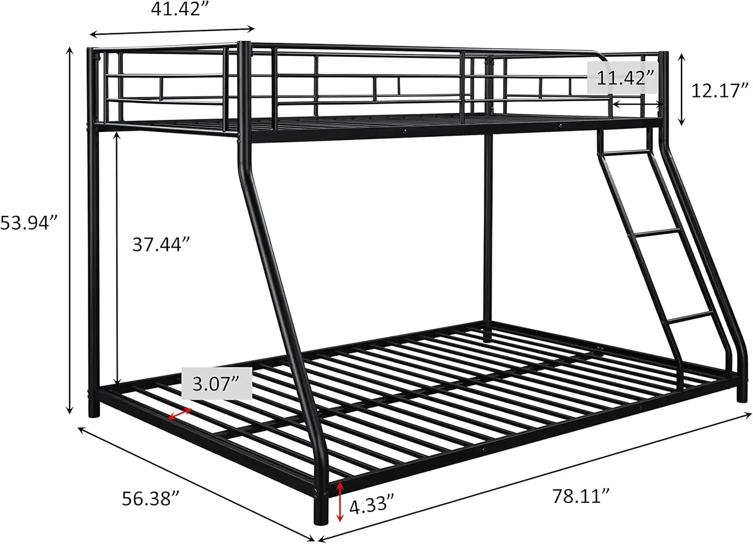 Beds Twin Over Full, Heavy Duty Metal Bed Frame with Safety Rail and Ladder for Dormitory Bedroom Boys Girls Adults,No Box Sprin