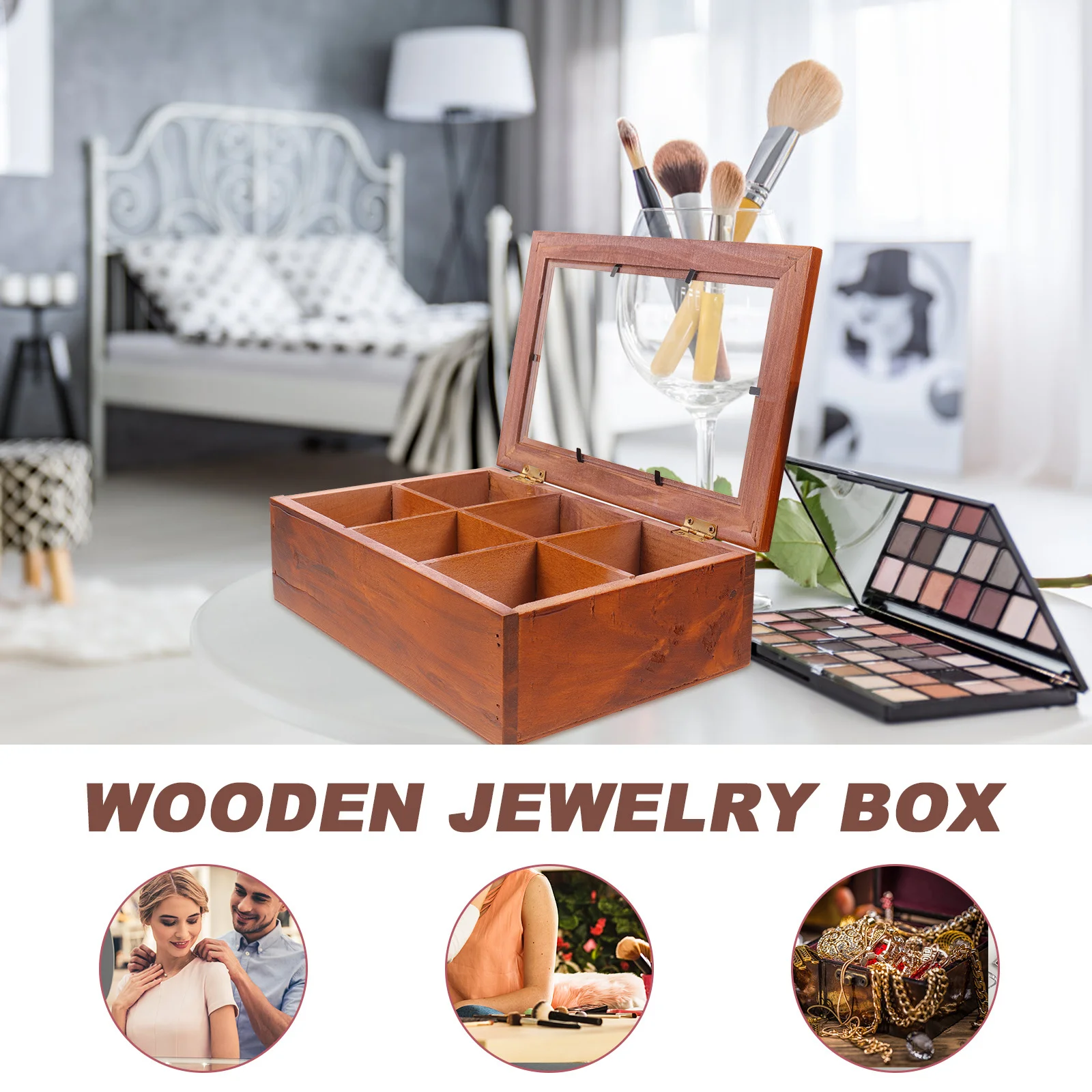 

Винтажный деревянный ящик для хранения ювелирных изделий, органайзер с несколькими отделениями, кольцо, серьги, футляр для ювелирных изделий, деревянный футляр для хранения, держатель для безделушек