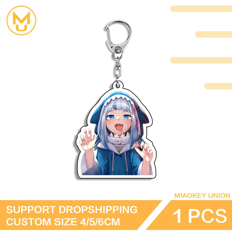 Cute Neon Peeking Vtuber Gawr Gura Acrylic Key Chains Transparent Hot Selling Personality Multi Function Durable Keyring