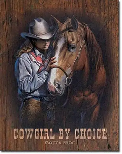 Cowgirl by Choice Western Rodeo Cowboy Rustic Retro Home Decor Metal Tin Sign 8x12in