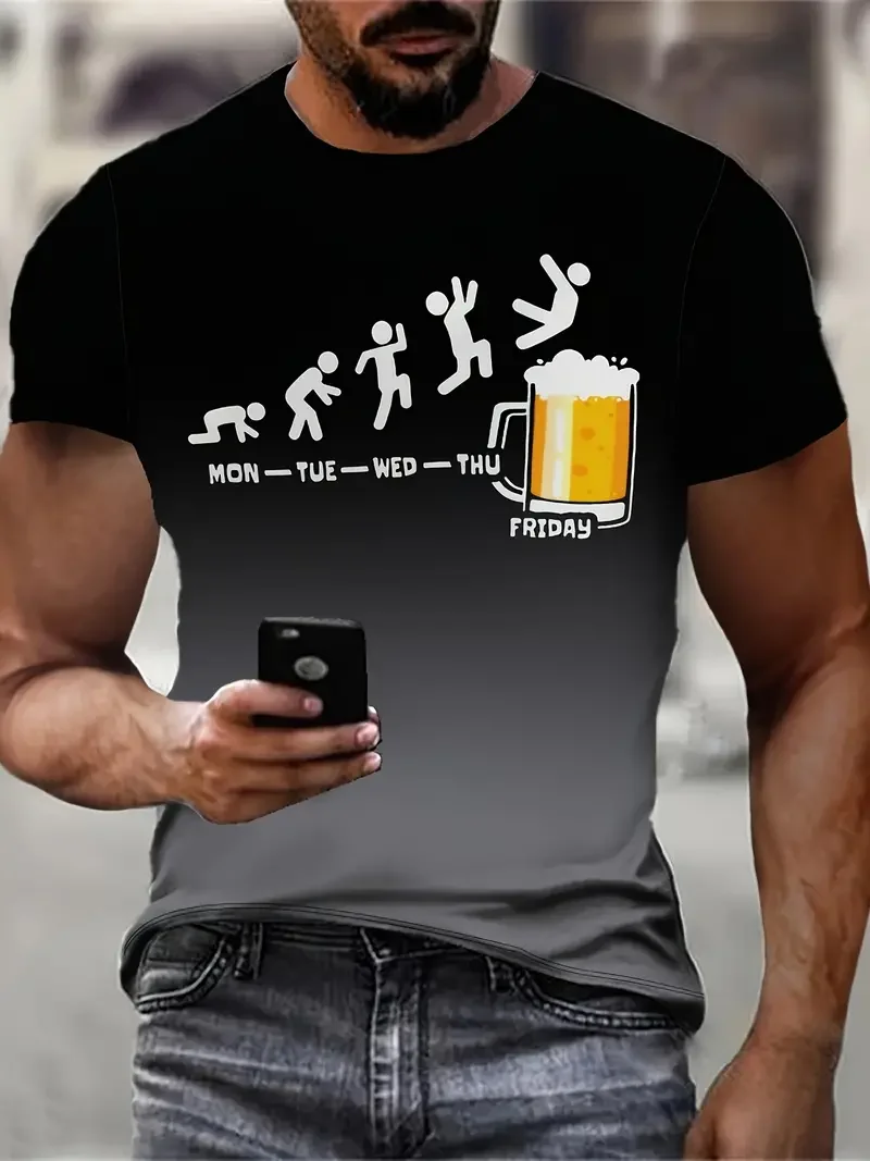 

Gradient beer 3D printed men's T-shirt fashion casual short sleeved round neck T-shirt outdoor sports and fitness men's clothing