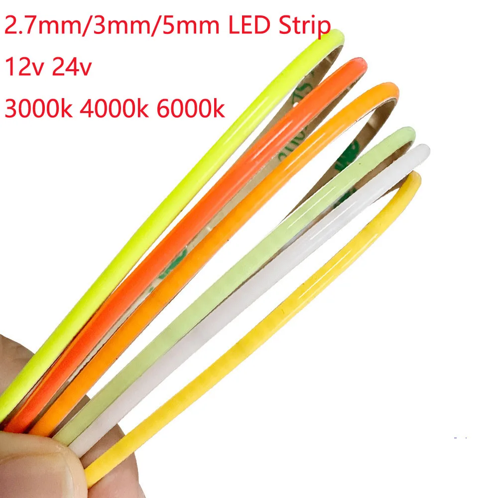 

50m 2.7mm 3mm 4mm 5mm LED Strip 12v 24v Narrow Ultra thin Slim COB Soft Tape 3000K Natural White 4000k White 6000k Lightbox Car