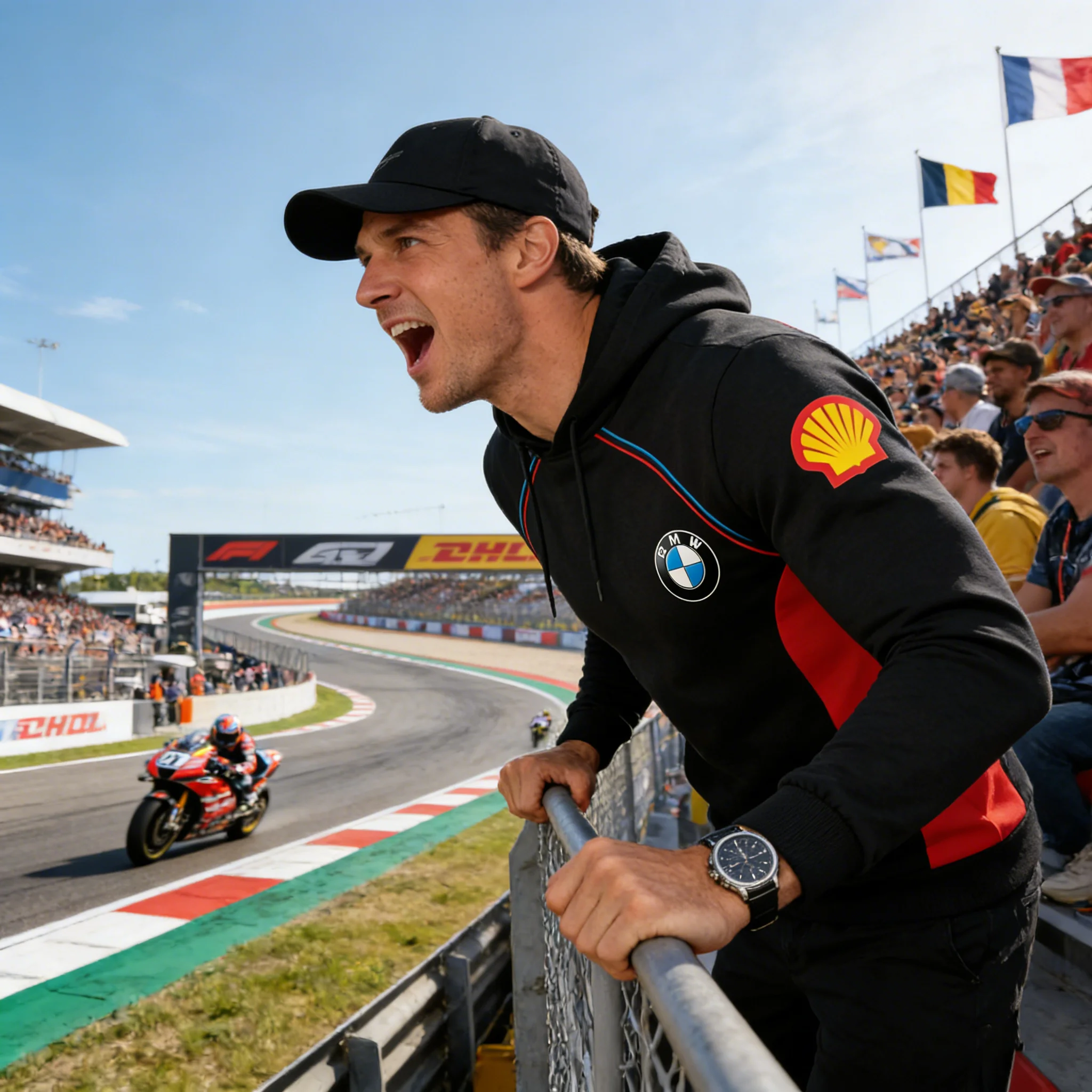 Bmw 레이싱 슈트 후드가 달린 스웨트셔츠 검정색과 빨간색 테두리 오토바이 스타일 스포츠 및 피트니스 활동 편안한 일상 생활