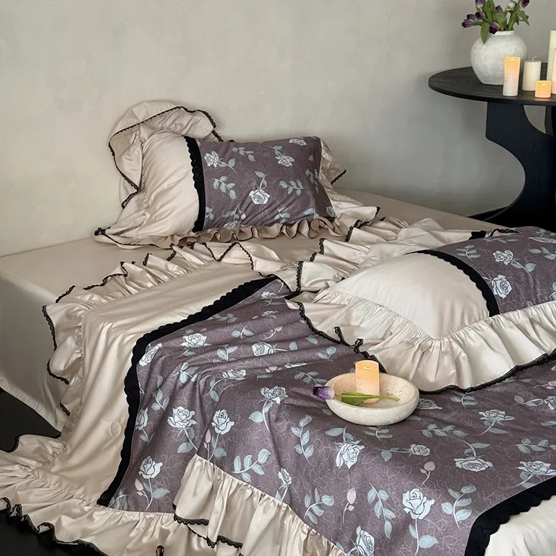 

Vintage French wind lotus leaf lace air conditioner quilt 60 Lenzing Lyocell Tencel summer cool quilt high-end summer quilt fou