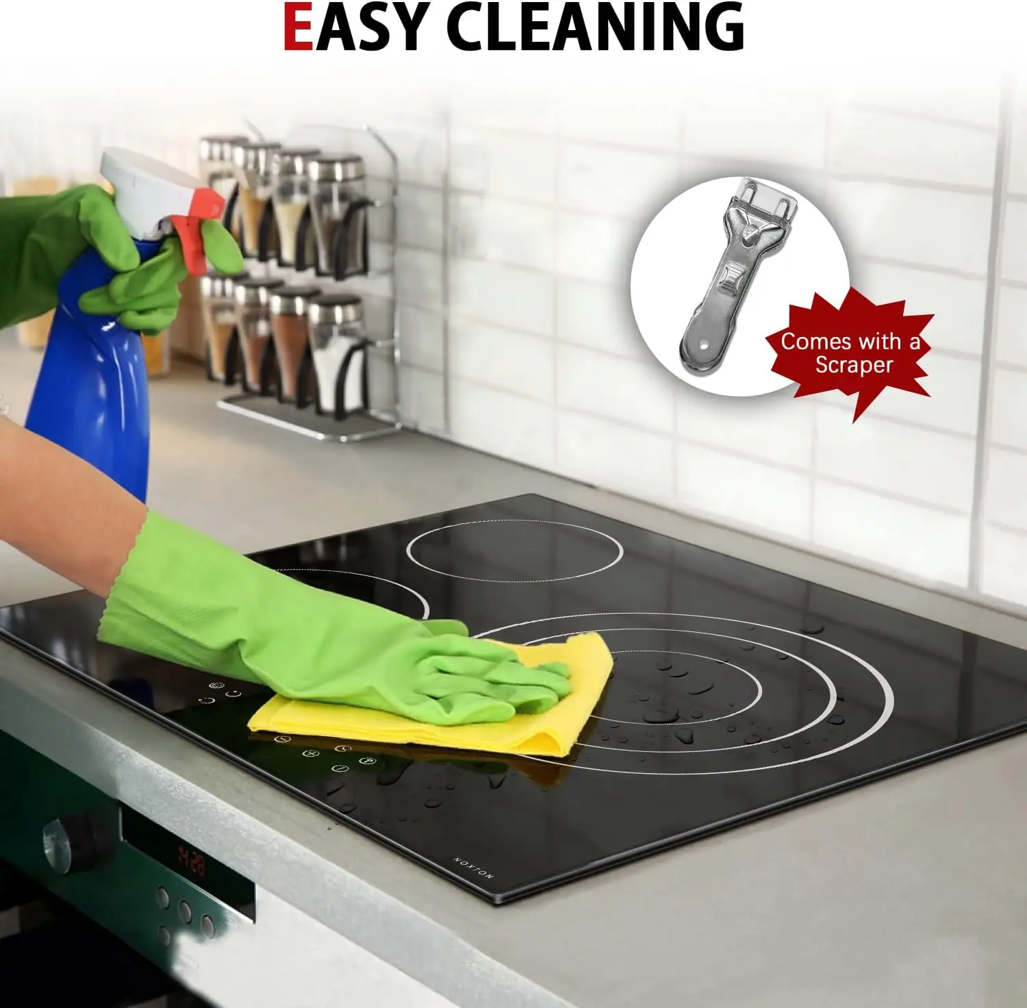 NOXTON Ceramic Hob 3 Zones, Built-in 60CM, 5700W, Expandable Zone, Touch control, 9 Power Levels, 99MinsTimer, No Plug, 220-240V