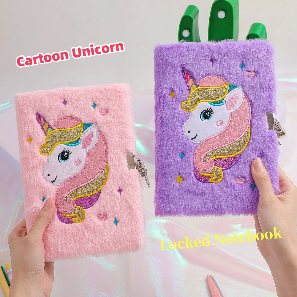 ute Cartoon A5 Plush Unicorn Lockable Diary Notebook Student Study Assignment Book Stationery Children Girl Holiday Reward Gifts