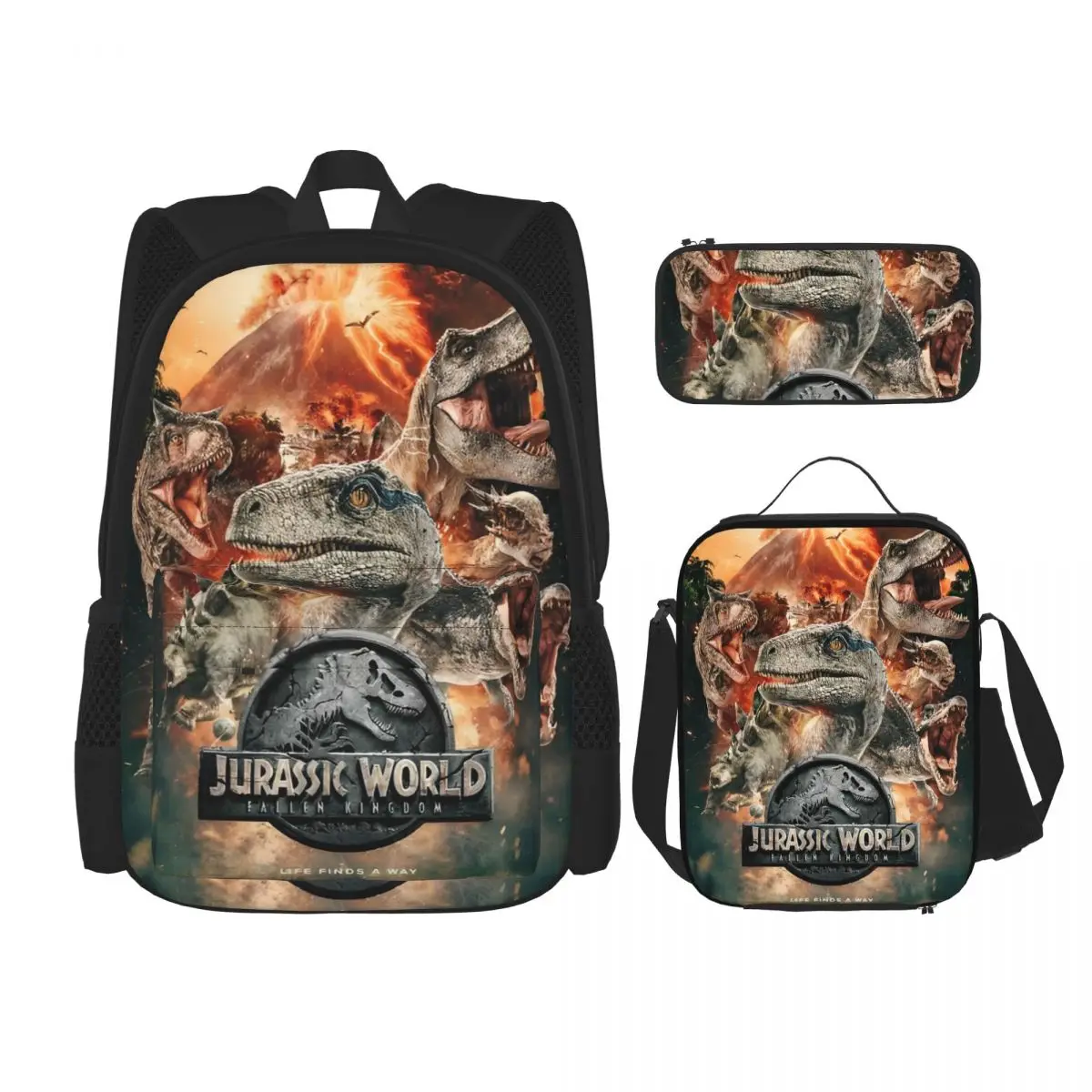

Jurassic World 3pecs/set Backpack for Student College Shoulder Bag Lunch bag Pencil Case