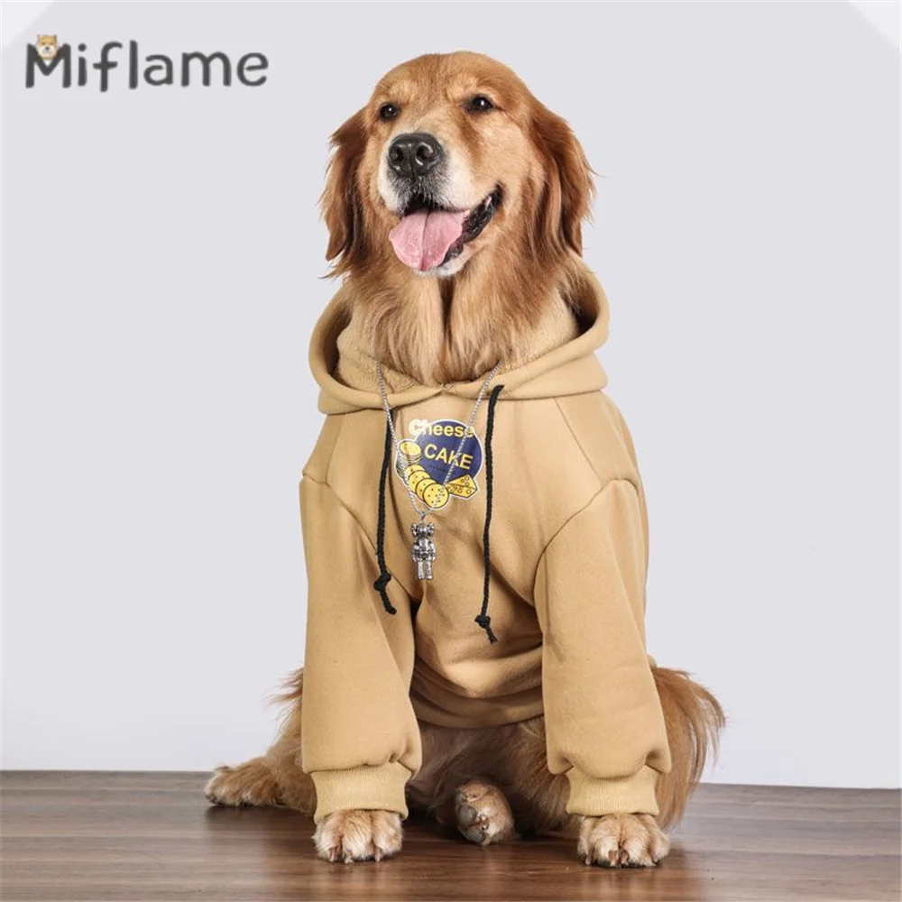 Miflame 2022 Winter Warm Big Dog Sweater Golden Retriever Labrador German Shepherd Cute Printed Pet Dog Hoodie Large Dog Clothes