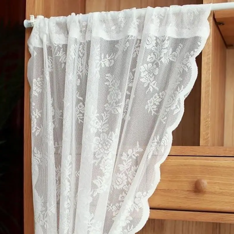 Blumenbestickter Spitzenvorhang mit Schlauchzug für Badezimmer, Schlafzimmer, kleine Fenster, Schrankabdeckung, staubdichte Vorhänge – Detail 4