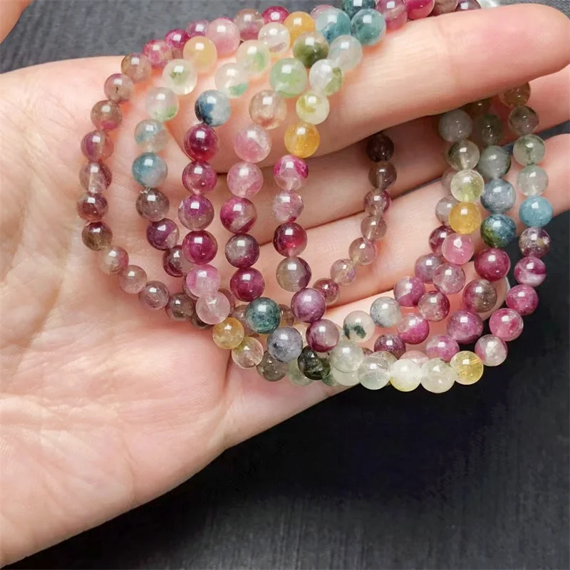 

Natural Tourmaline Bracelet Crystal Healing Stone Stretch Polychrome Gemstone For Women Birthday Gift 1pcs 6MM