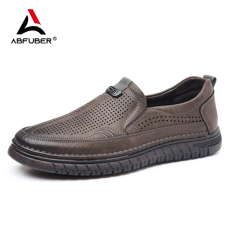 New 2024 Mesh Breathable Leather Men Shoes Summer Slip On Loafers Men Casual Leather Shoes Soft Flats Hot Sale Driving Shoes