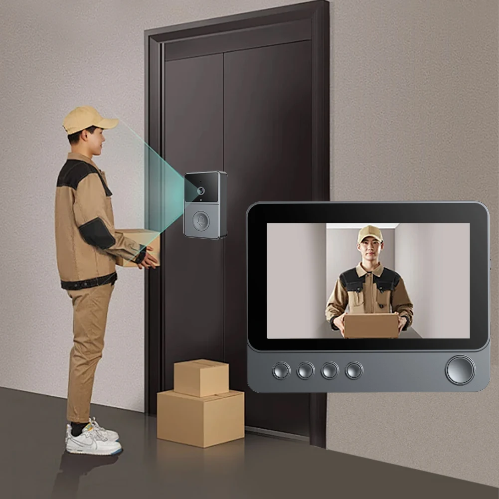 2.4G Wireless Video Intercom Doorbell 4.3 Inch IPS Screen Audio Video Doorbell Camera Two Way Voice Doorbell with Camera Monitor