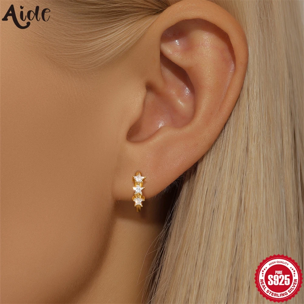 Aide 925 Sterling Silver INS Minimalism Sweet Shiny Clear CZ Zircon Hoop Earrings For Women Girl Small Ear Buckle Jewelry Gift