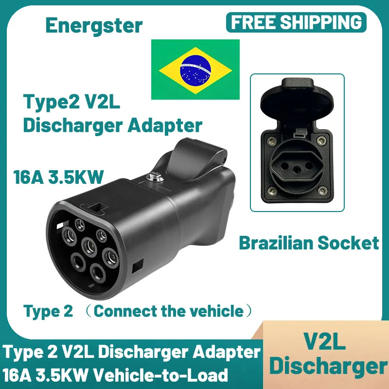 

4.7inch Type2 V2L Discharger with Power-Off Button 16A MG BYD Hyundai Kia Vehicle-to-Load Plug For Brazilian New Energy Vehicles