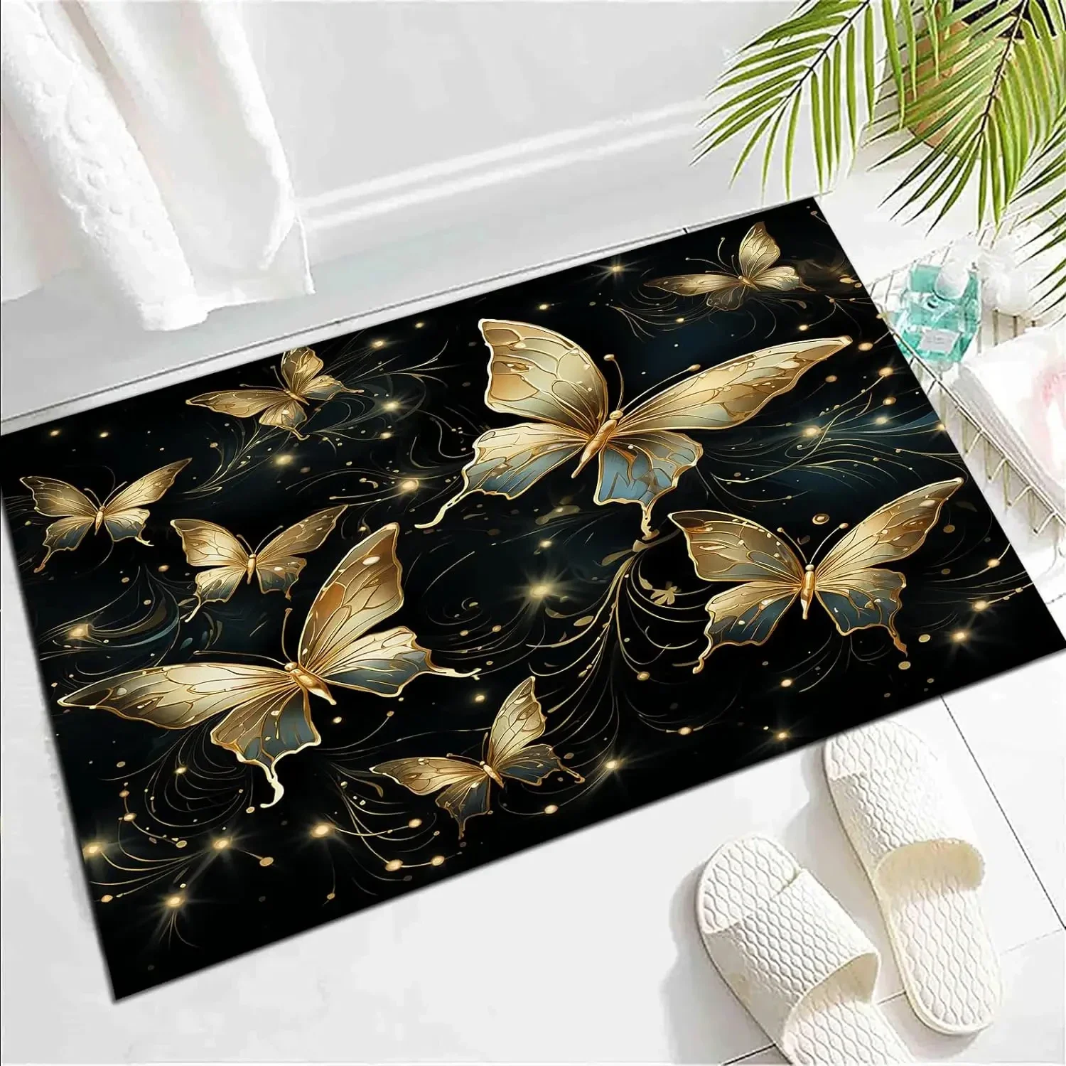 Karpet Boho Motif Kupu-kupu dan Bunga Botani untuk Dekorasi Kamar Tidur, Keset Bergaya Impian, Karpet Lantai Dalam Ruangan Motif Daun Rustic