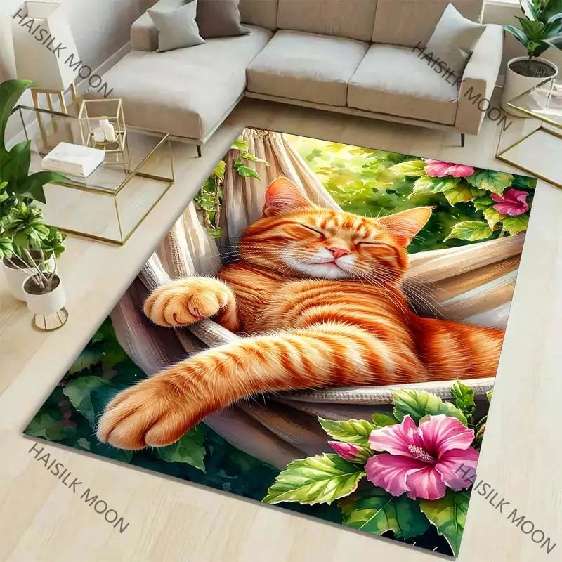 Orange Cat in The Afternoon Pattern Carpet for Living Room Bedroom Sofa Home Decor Non-slip Floor Mat Luxury Gift Multi Size