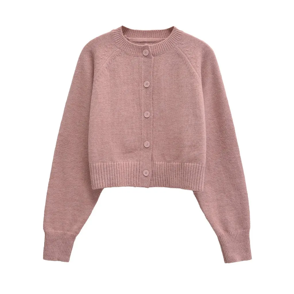 

Women's Autumn New Crewneck Short Wool Jacket Knitted Cardigan Fashionable Outerwear for Ladies