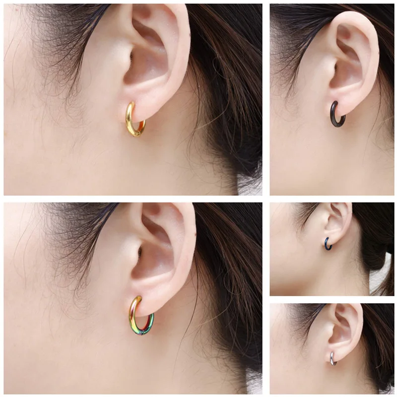 1 Paar 8-20mm Trendige Kleine Creolen für Damen/Herren Zierliche Runde Edelstahl-Ohrclips Piercing-Schmuck – Detail 11