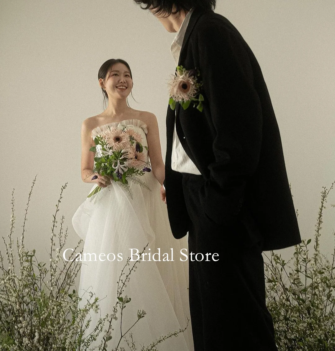 

SONDR Strapless Fashion Korea A-Line Mini Wedding Dresses Photo Shoot VINTAGE Elegant Tulle Backless Custom Bridal Gown