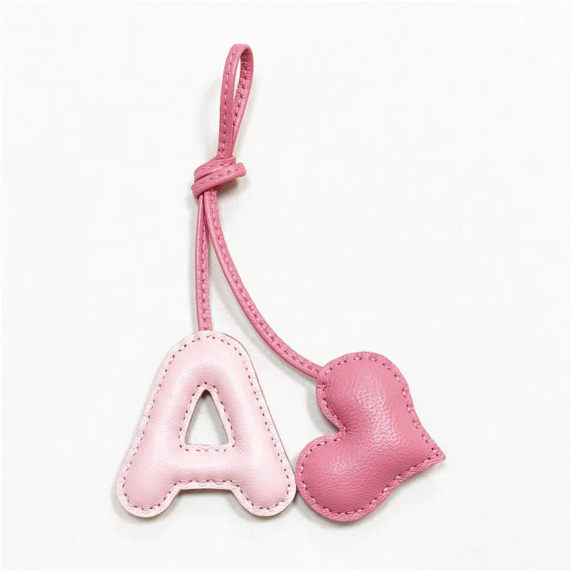 English Letter A With Love Heart Leather Keychain Name Pure Hand-Stitched Ladies Women Bags Backpack Pendant Charm