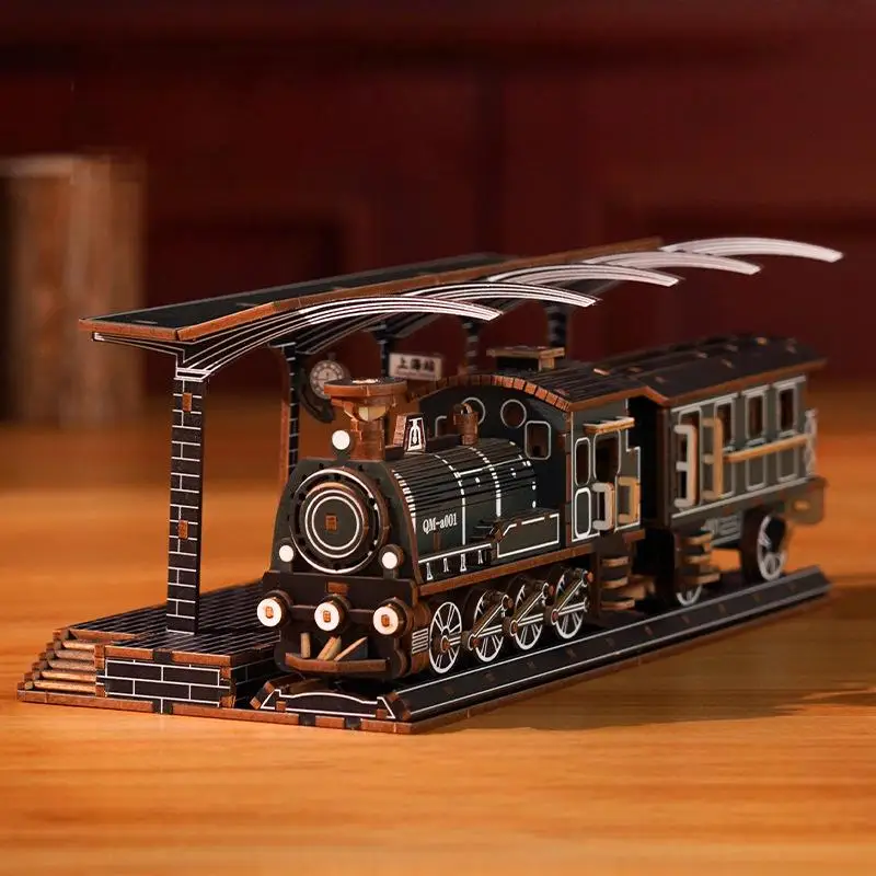 

OUZEY 3D Wooden Steam Train Model - DIY Locomotive Assembly Kit, STEM Educational Project for Adults & Teens Age 14+