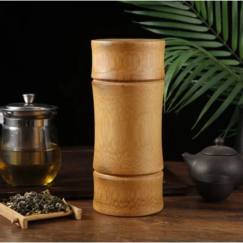 Natural Bamboo Tube Tea Box Airtight Small Container  Storage Jar With Lid