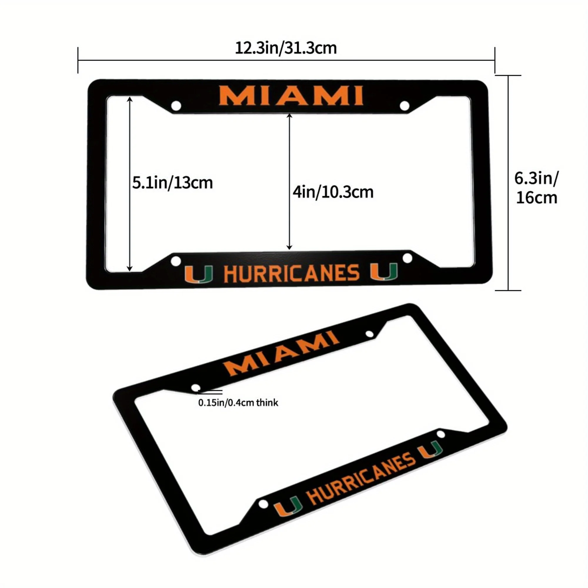 1pc Aluminum Decorative and Innovative Design of License Plate Frame, Matte Black for Miami Hurricanes, For Decoration, 31X16cm - view 2