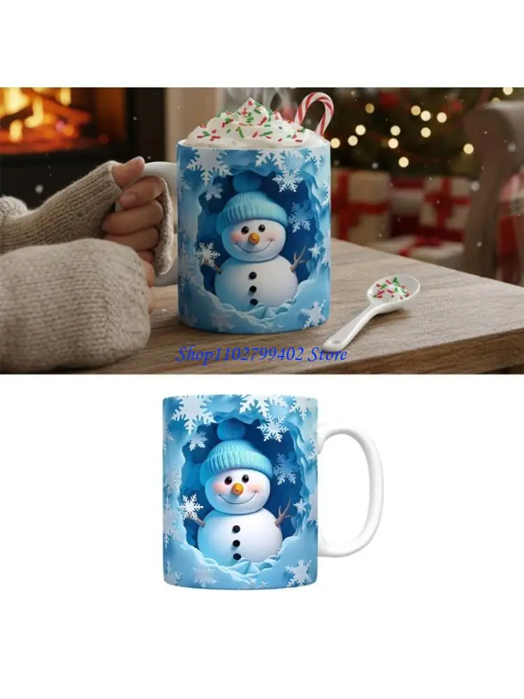 547F Christmas Gift Ceramic Mugs Feature Delicate Snowman Pattern 350ml Capacity