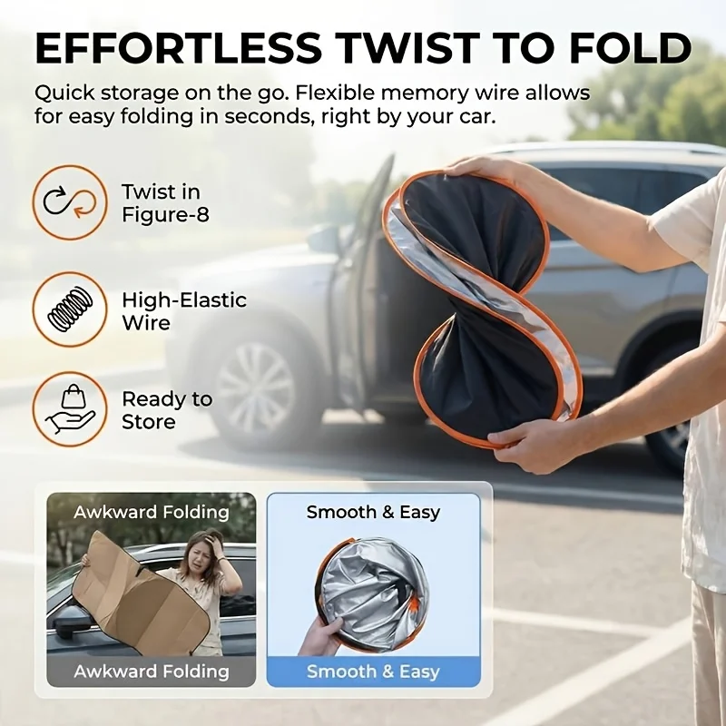 Car Front Windshield Sunshade，Convenient Storage Design，No-Drill Car Sunshade Canopy，Fully Seamless Edge-to-Edge Fit，Equipped Wi - view 3