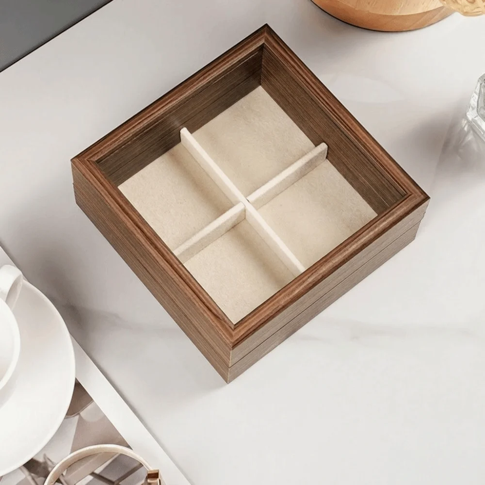 Elegant Glass Lid Wood Jewelry Box Dust-proof Velvet Interior Jewelry Organizer Durable Convenient Ring Display Holder Home Use