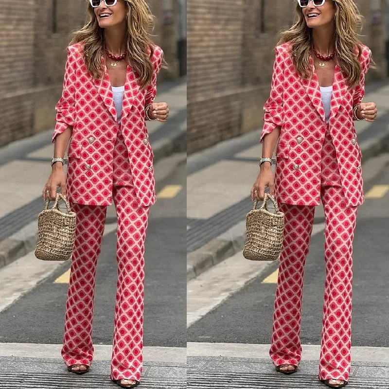 Coat Slim Pants Two Piece Suit Outfits Autumn Winter Women Blazer Set Elegant Chic 2025 Fashion Office Lady Long Sleeve Button