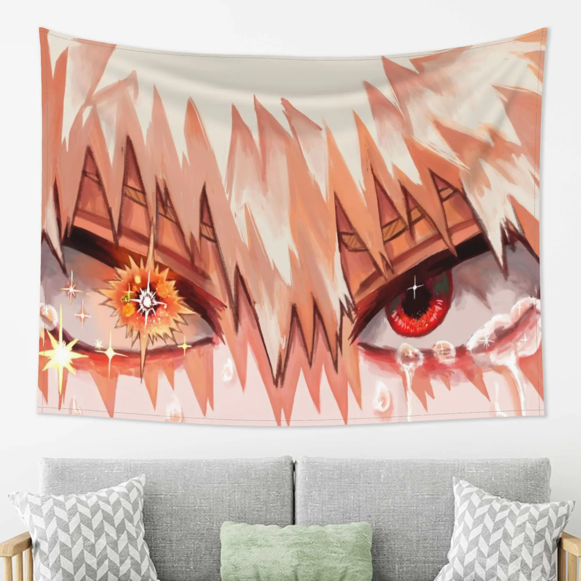 VIKAMA Anime Red Eyes Tapestry Shining Tear Drop Stars Living Room Sofa Backdrop Wall Anime Bedroom Room Decor