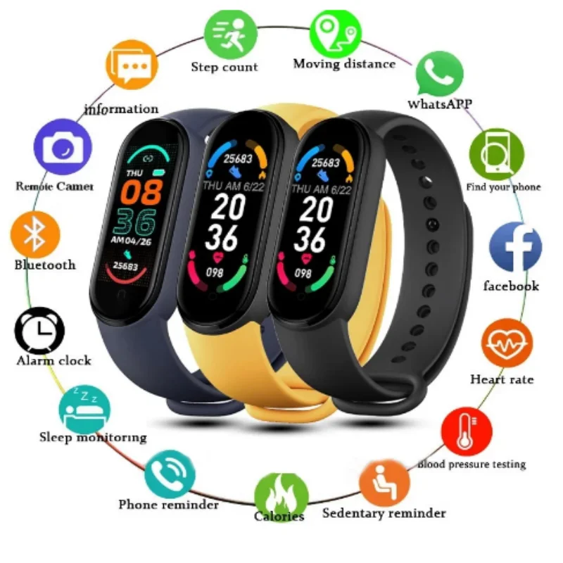 M6 Smart Watch Color Screen Step Counting Multi Sport Mode Message Reminder Photography Music Remote Control Smart Band