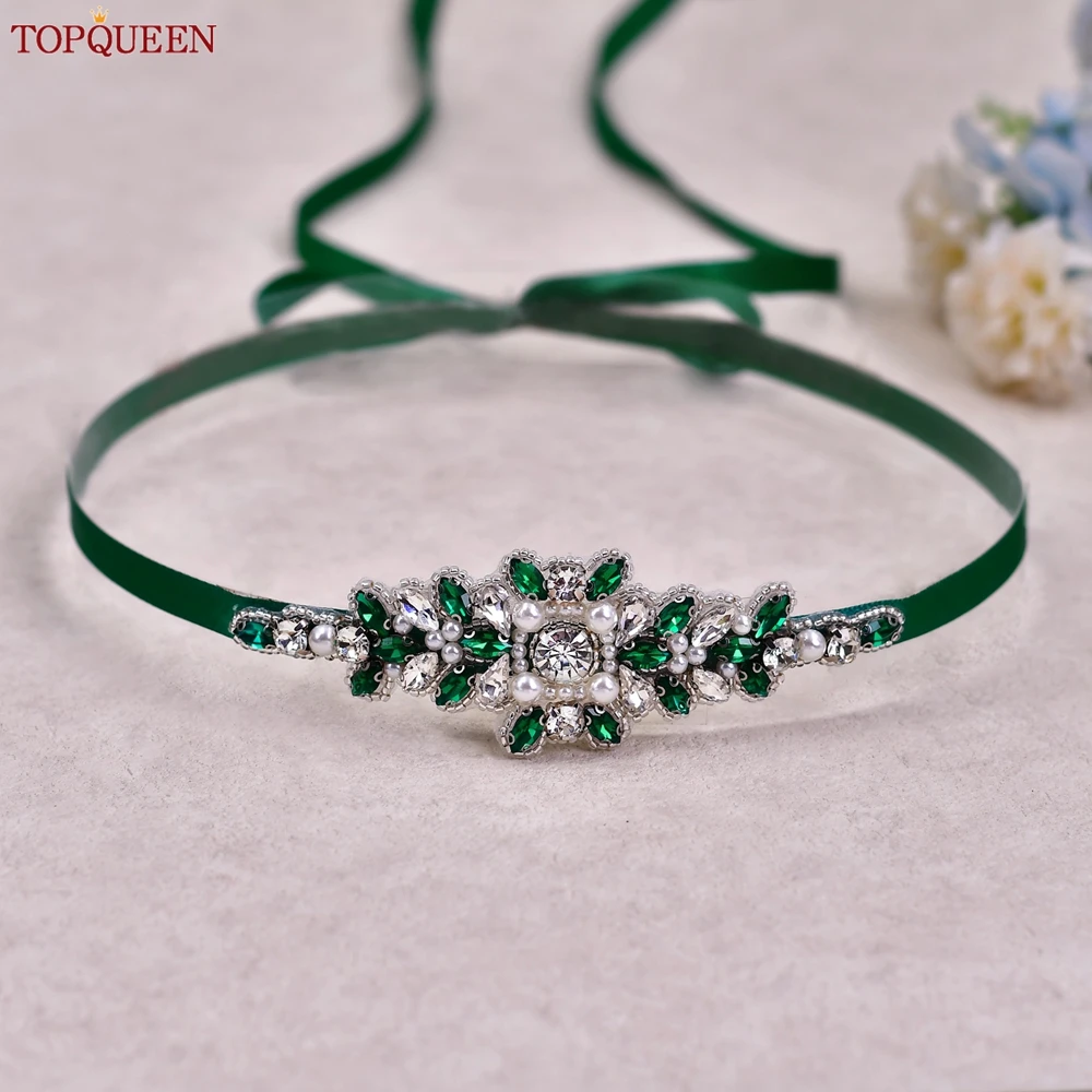 Topqueen Bruiloft Sjerp Groene Met Juwelen Versierde Applicatie Voor Vrouwen Formele Kleding Sjerp Bruids Spaghetti Sjerp Bruiloft Accessoires S270-KL