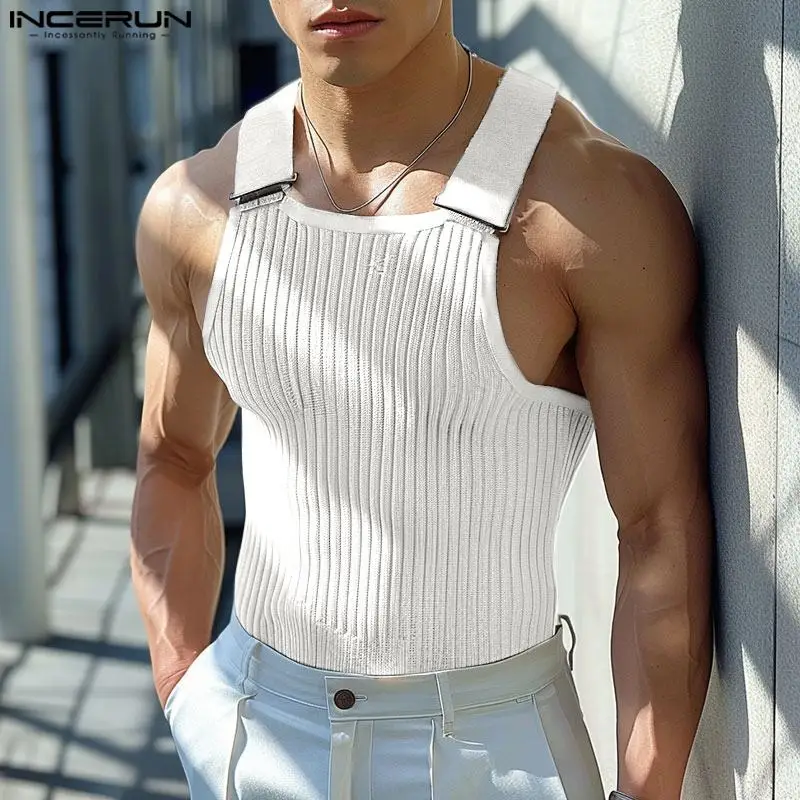 INCERUN Men Tank Tops Solid Color O-neck Sleeveless Summer Male Vests Streetwear 2024 Knitted Fashion Casual Men Clothing S-3XL